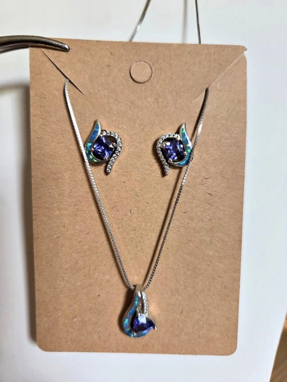 .925 Sterling Silver, Tanzanite And Abalone Jewelry Set